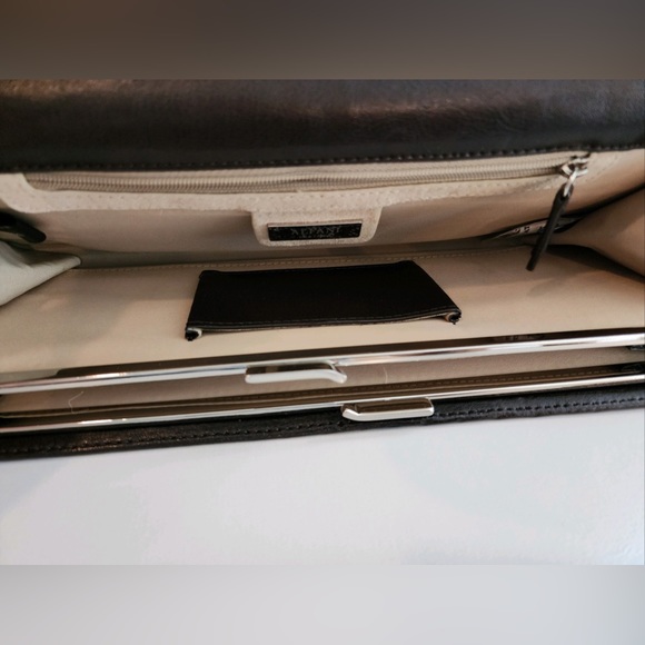 Vintage 90s ALFANI Genuine Espresso Leather Wristlet/Clutch w/Strap - Picture 11 of 12